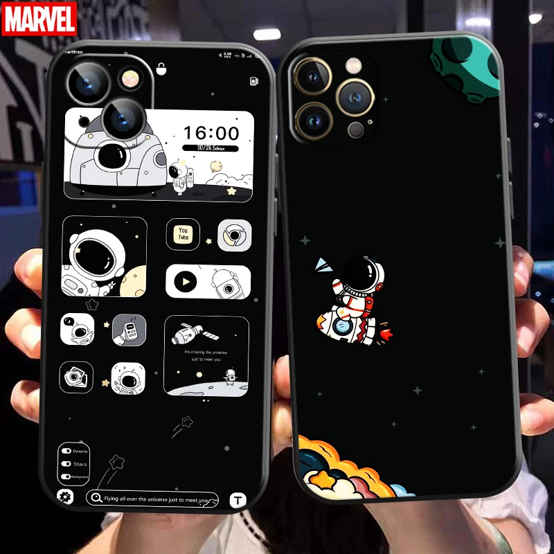 

Cute Astronaut Cartoon For Apple iPhone 13 12 11 Pro 12 13 Mini X XR XS Max 5 6 6S 7 8 Plus SE2020 Phone Case Soft Bumper Black