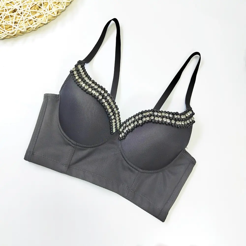 

Diamond-encrusted Bra-style Camis Bra For Women Sexy Hot Girl Ultra-short Back Polyester Broadcloth Female Beautiful Corset