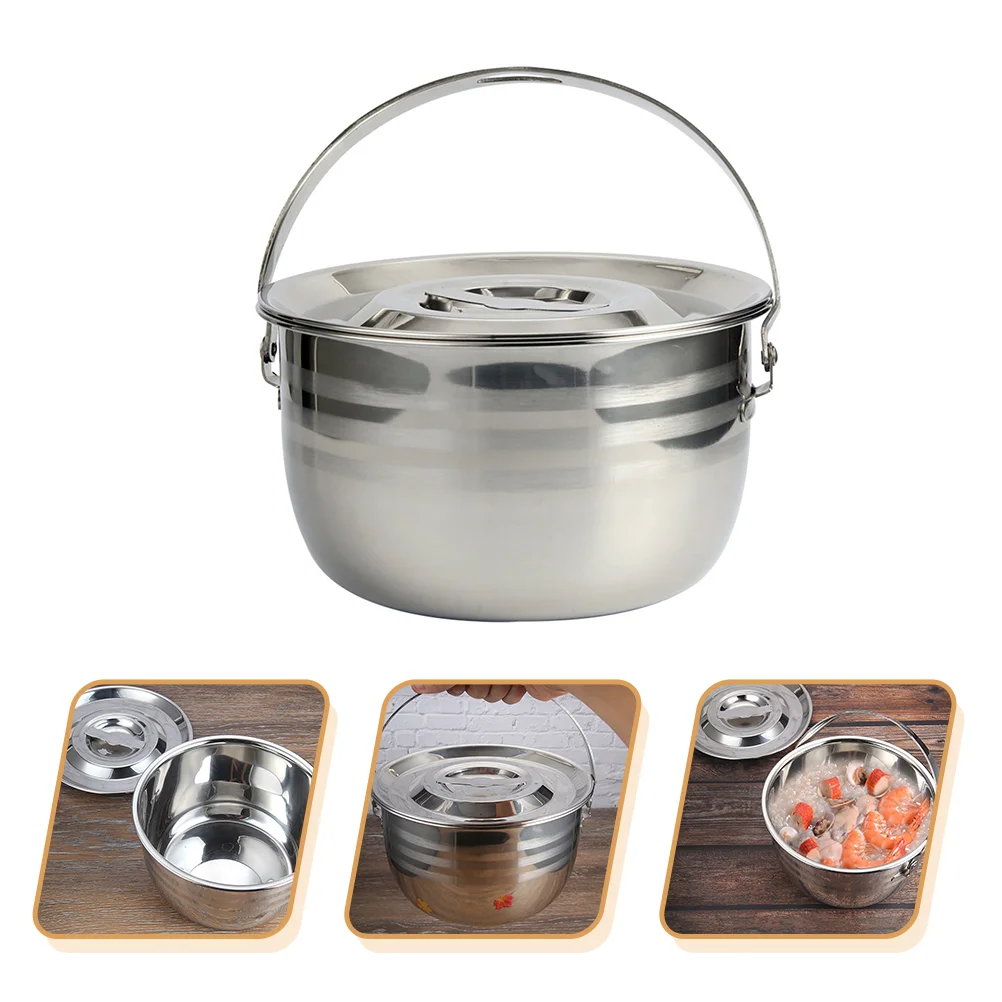 

Pot Camping Stainless Steel Cookingstew Cookware Stock Soup Stockpot Lid Portable Pots Kettle Saucepan Campfire Camp Casserole