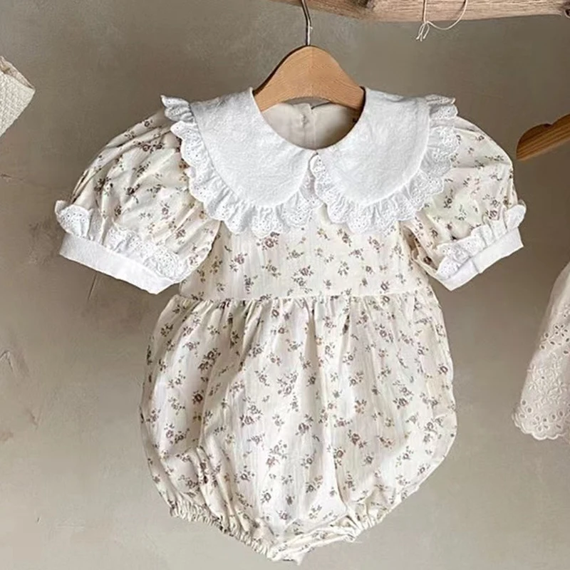 

Summer Newborn Girls Jumpsuit Infant Fashion Lace Floral Princess Onesie Girl Baby Short Sleeve Bodysuit Newborn Cotton Romper