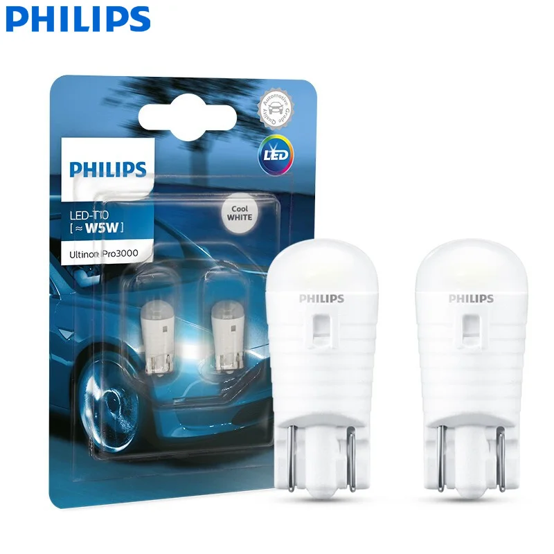 

Philips LED Ultinon Pro3000 T10 W5W 6000K White Turn Signal Lamps Car Interior LED Light Reading Bulbs 11961U30CWB2, Pair