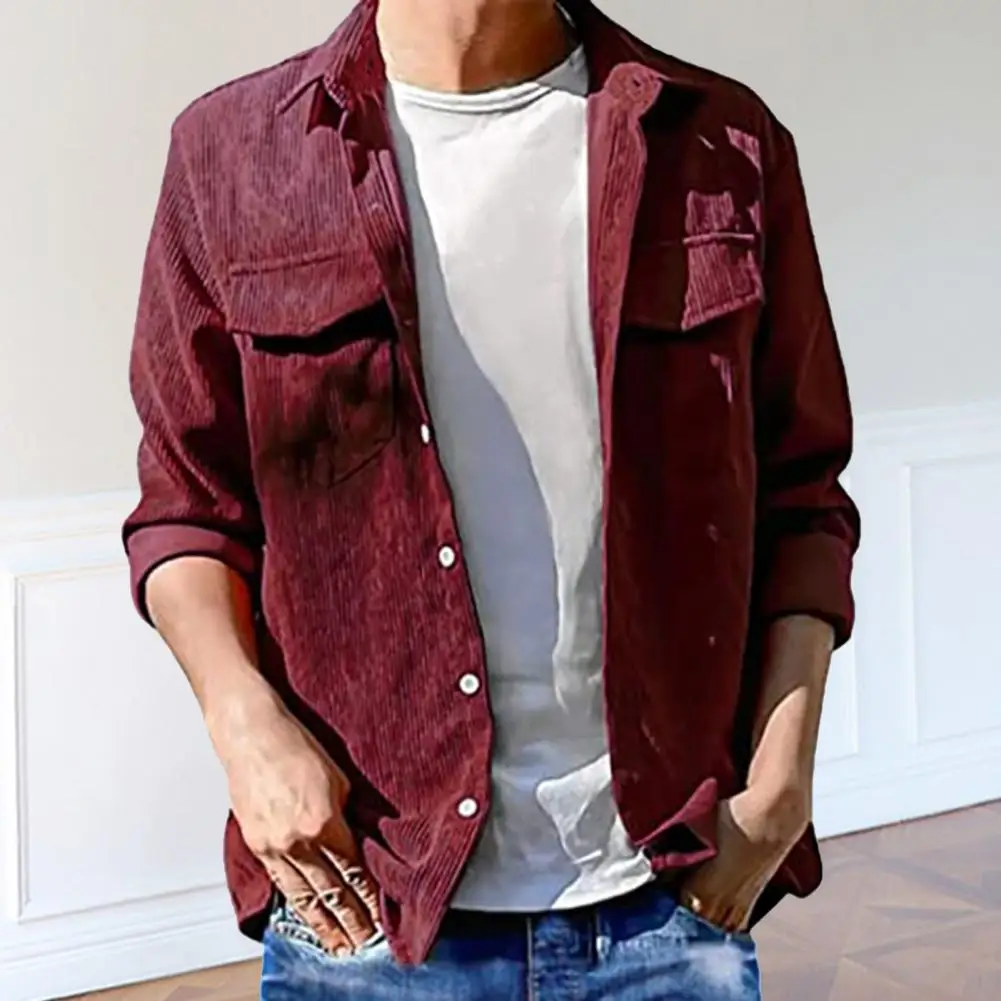 

Chic Autumn Shirt Solid Color Wear-resistant Warm Colorfast Men Shirt Shirt Men Shirt