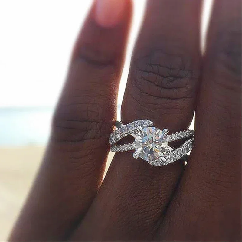 Изысканные женские кольца серебряного цвета роскошные сверкающие CZ