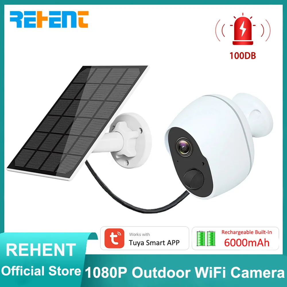 

REHENT Tuya 6000mAh Rechargeable Battery Solar IP65 Outdoor Wireless WIFI 1080P IP Surveillance Buzzer Alarm FHD CCTV PIR Camera