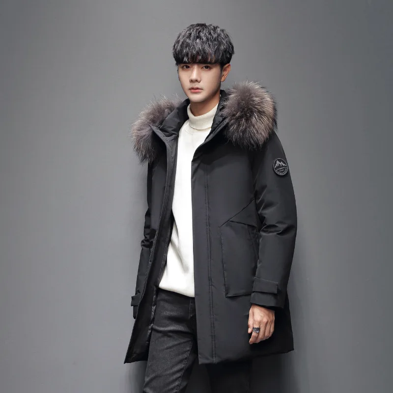 

Men Winter Outdoor Camping Hiking 90% White Duck Thick Down Jacket Parkas Big Fur Collar Mid-Length Warm Waterproof Coat Garment
