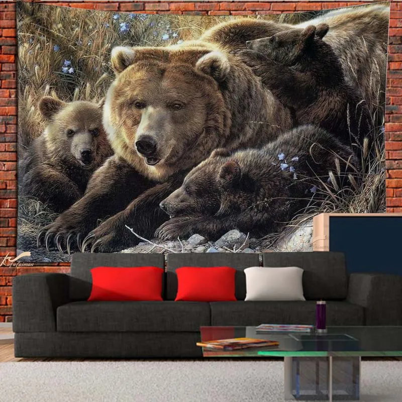 

Коричневый гобелен с медведем, черный медведь, настенная подвеска, дикие животные, стена, искусство дома, аксессуары