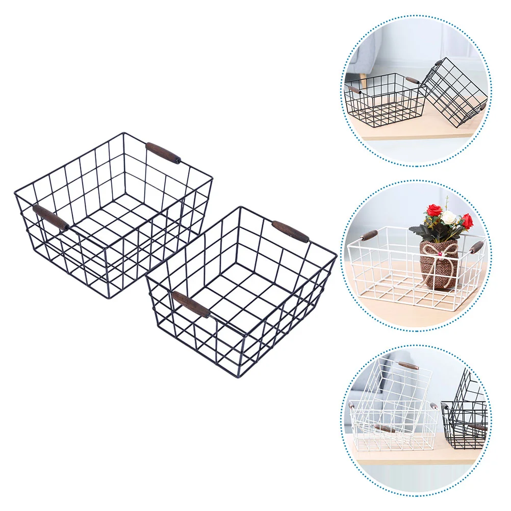 

2Pcs Iron Art Organizer Sundry Container Household Storage Basket (Random Color)