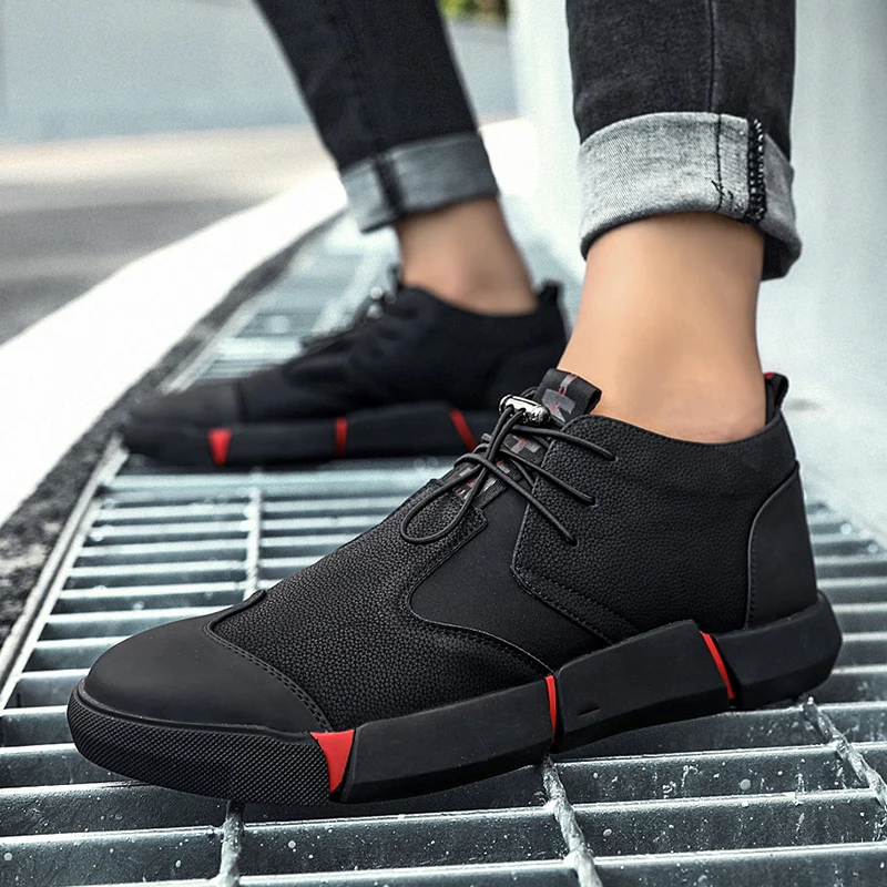 NEW Brand High quality all Black Men's leather casual shoes Fashion Breathable Outdoor Sneakers fashion flats Zapatos Hombre | Обувь