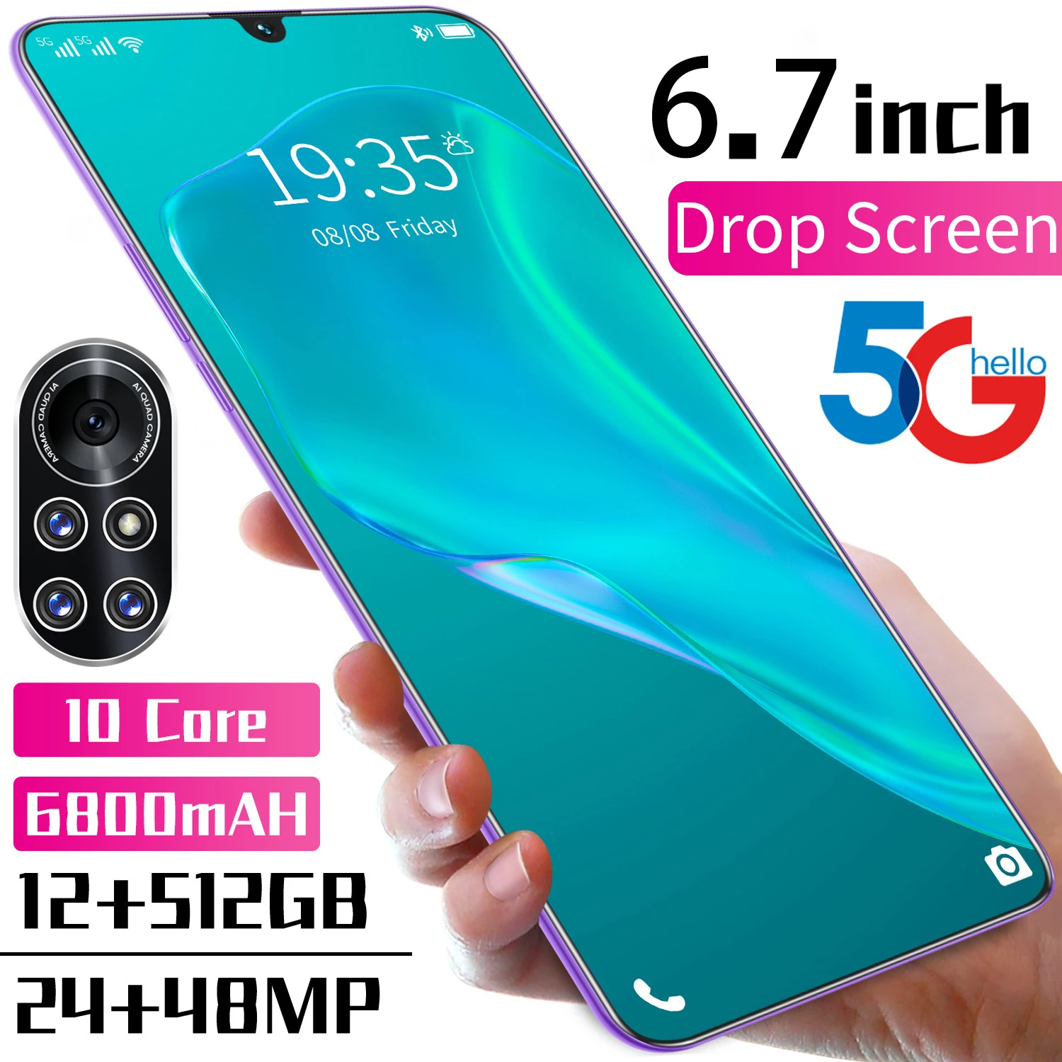 

2021 New Original Nowa8 Pro 6.7 Inch 12GB+512GB 6800mAh Smartphones 24+48MP 10-Core MTK6889 5G Mobile Cell Phone Global version