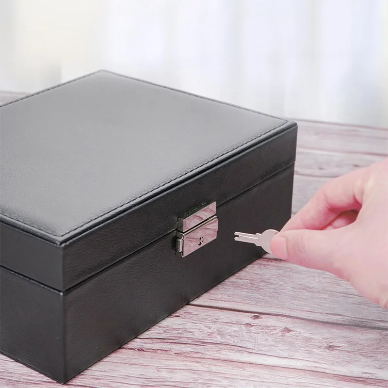 Multi-functional Jewelry Box Three-layer Leather Drawer-style Earrings Lock Jewelers Waterproof Display Organizer Boxes Supplies