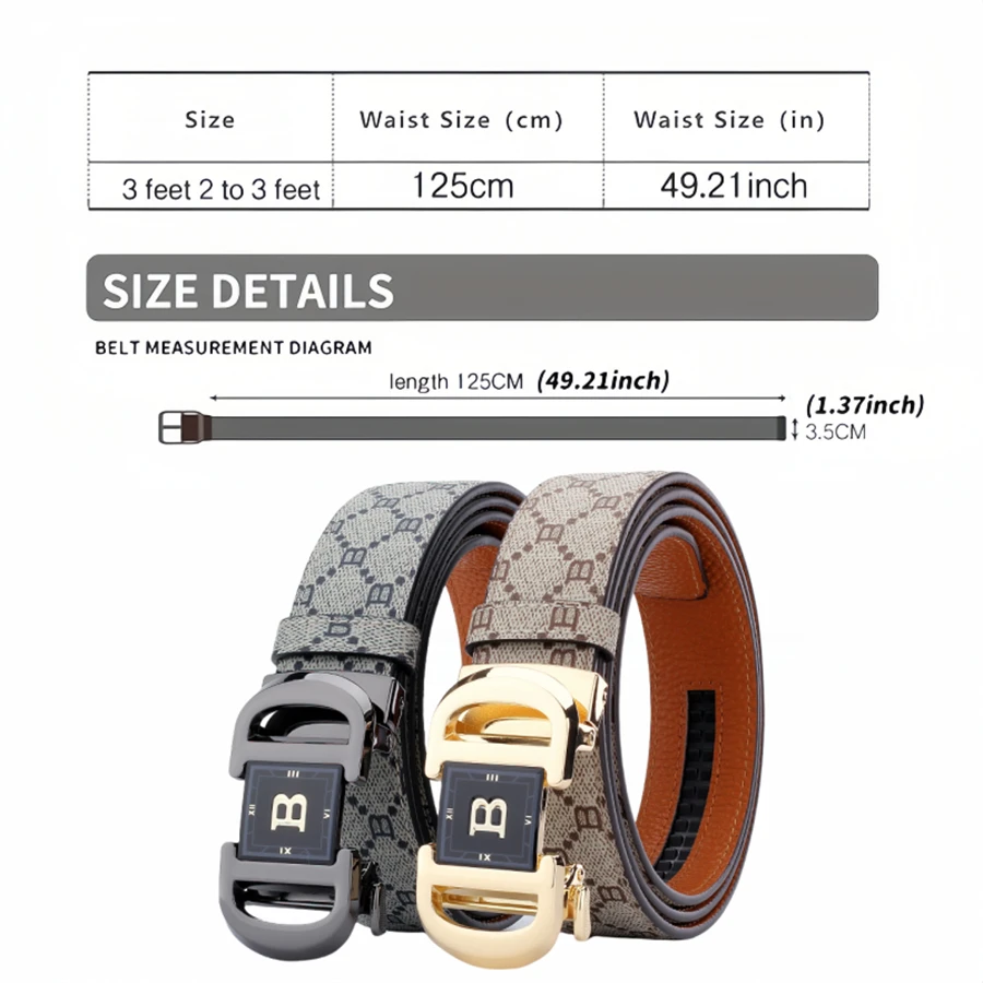 Мужской ремень из натуральной кожи с автоматической пряжкой сплава буквой B