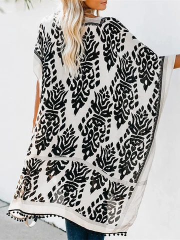Женский кардиган-кимоно в богемном стиле, Повседневная Блузка с открытым спереди и рукавом, с принтом, A367, 2023