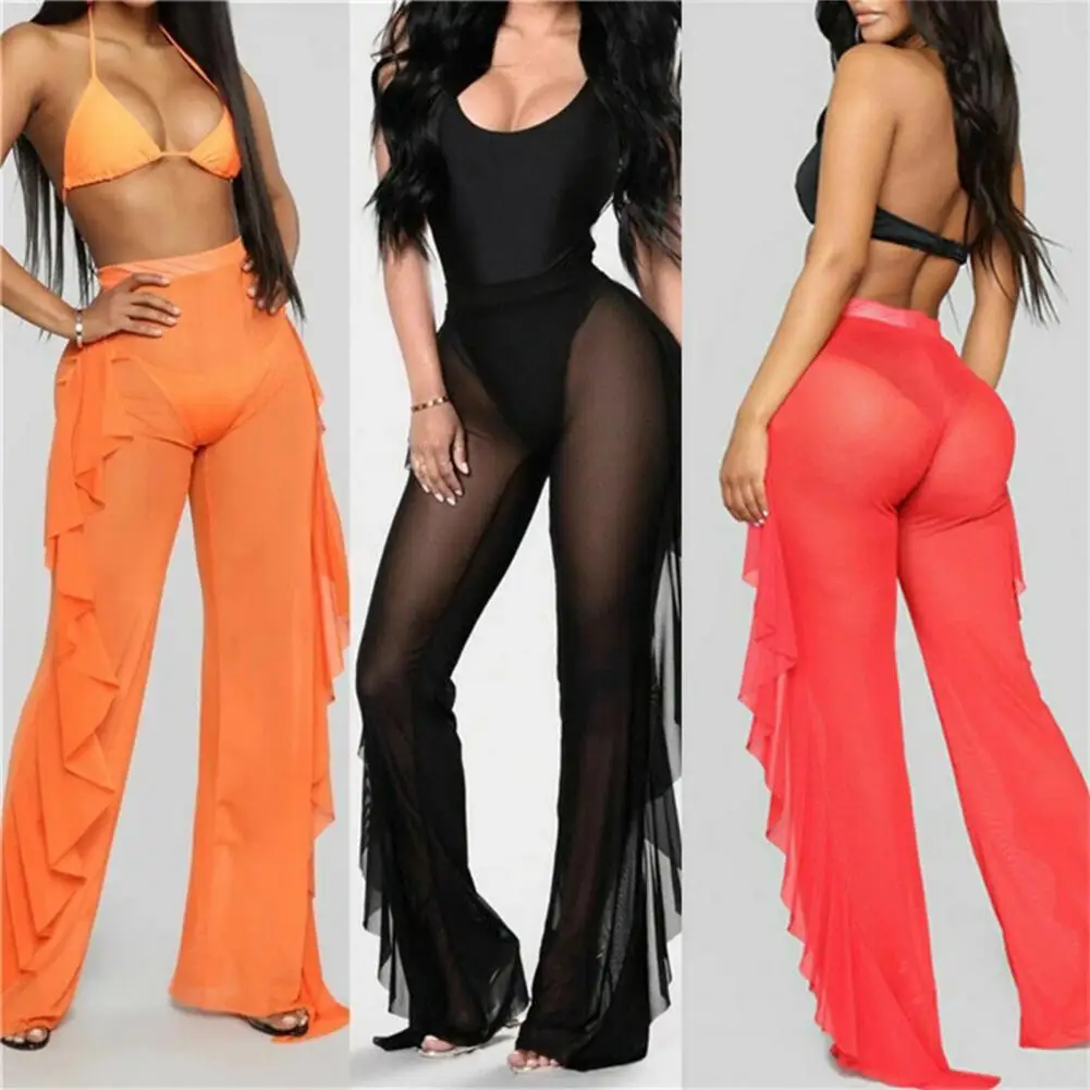 

Women Trousers Super Soft Wear Resistant Polyester Women See-through Long Trousers Swimwear for Party