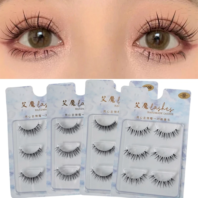 

3 Pairs Mink Wispy Eyelashes Invisible Band Lash Extension Cross Curling Cluster Lashes For Women Daily Eye Makeup Accessories