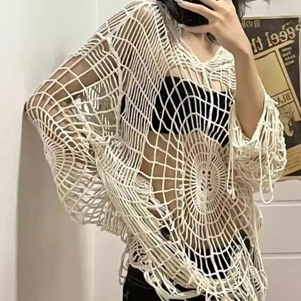 Y2k Одежда Паутина Дизайн с полыми отверстиями Модная уличная одежда Пуловер