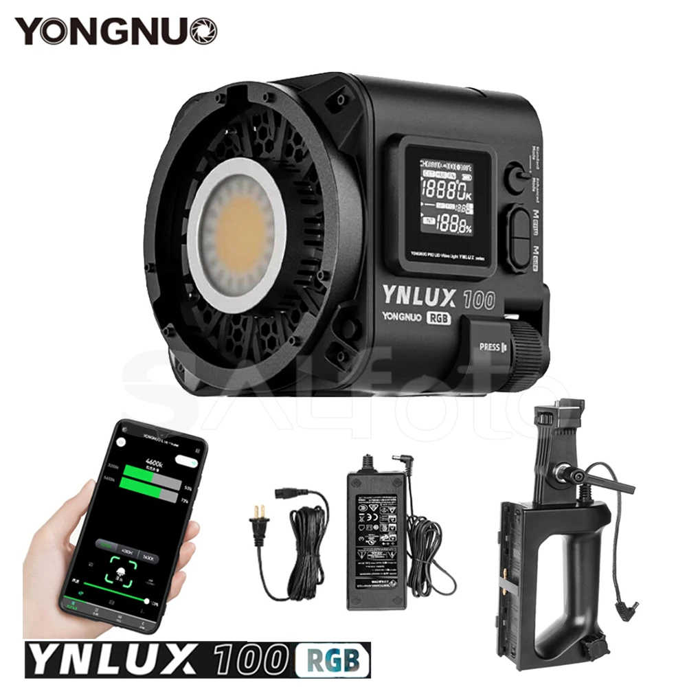 Фото Yongnuo YNLUX100 RGB 120W 2700K-10000K Ручной светодиодный видеосветильник COB YNLUX100RGB для камеры, креативная подсветка для фотосъемки №1