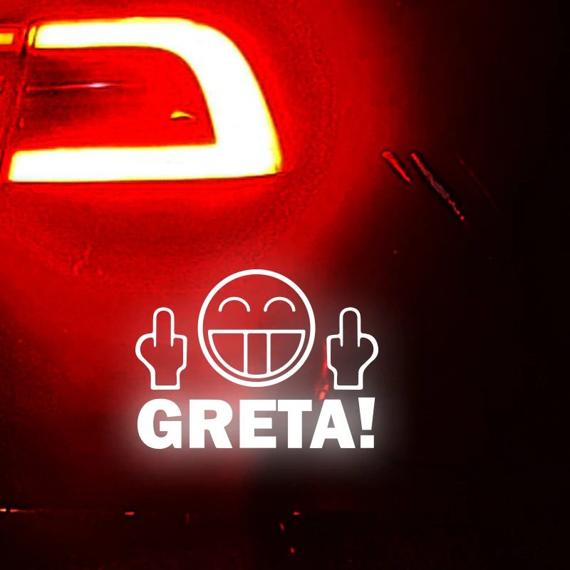 Забавный улыбающееся лицо GRETA средний палец Автомобильная наклейка украшение