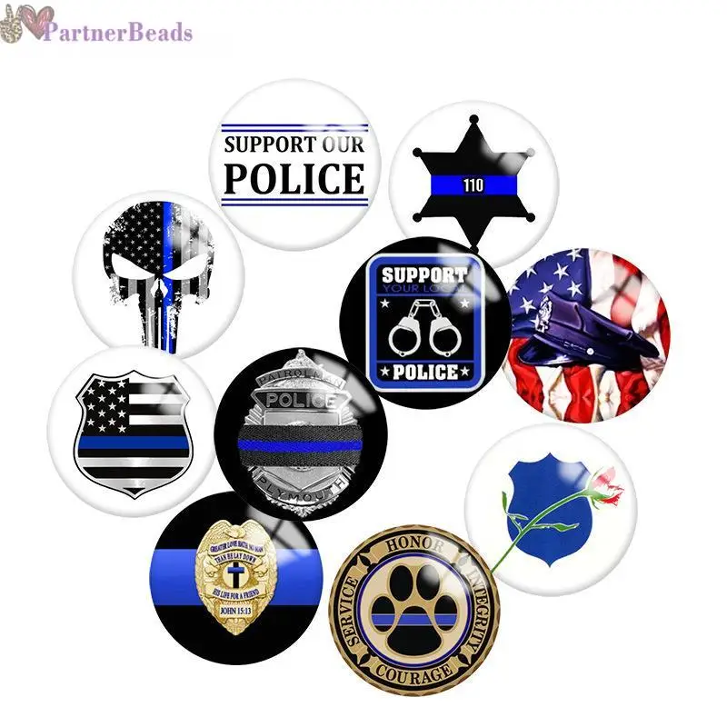 

Blue Police Round Photo Glass Cabochon Demo Flat Back Making Findings 20mm Snap Button N5891