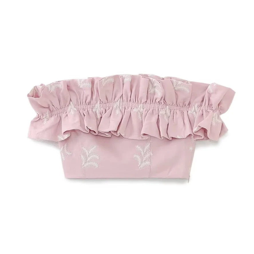 

Elmsk French Fashion Blogger Ruffles Fower Embroidery Top Ladies Sexy Tube Top Shirt Women