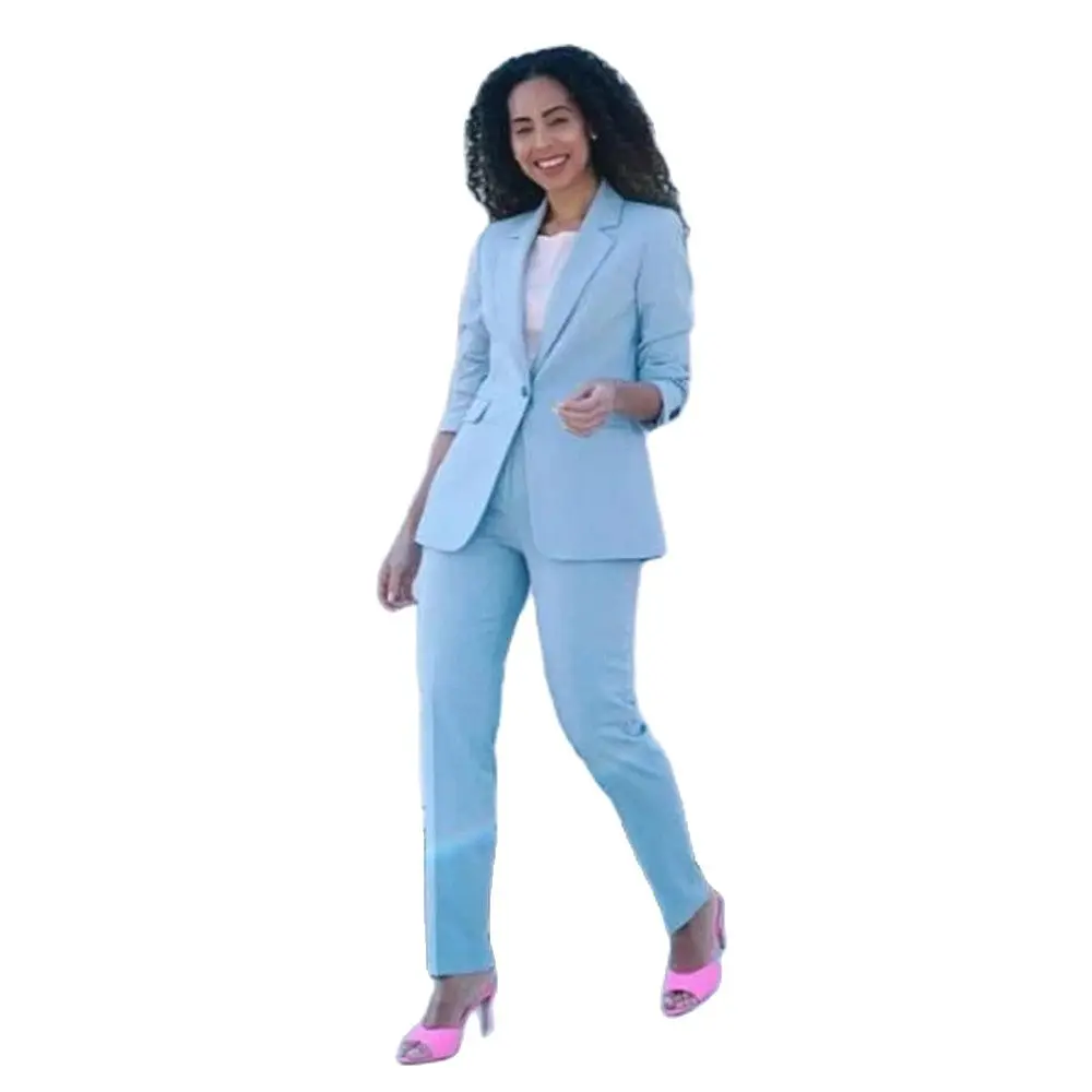 

Customize Spring blue women suits Pant Suit 2 Piece Sets Blazer Jacket Trousers Suit For Women Feminino Autumn office wedding