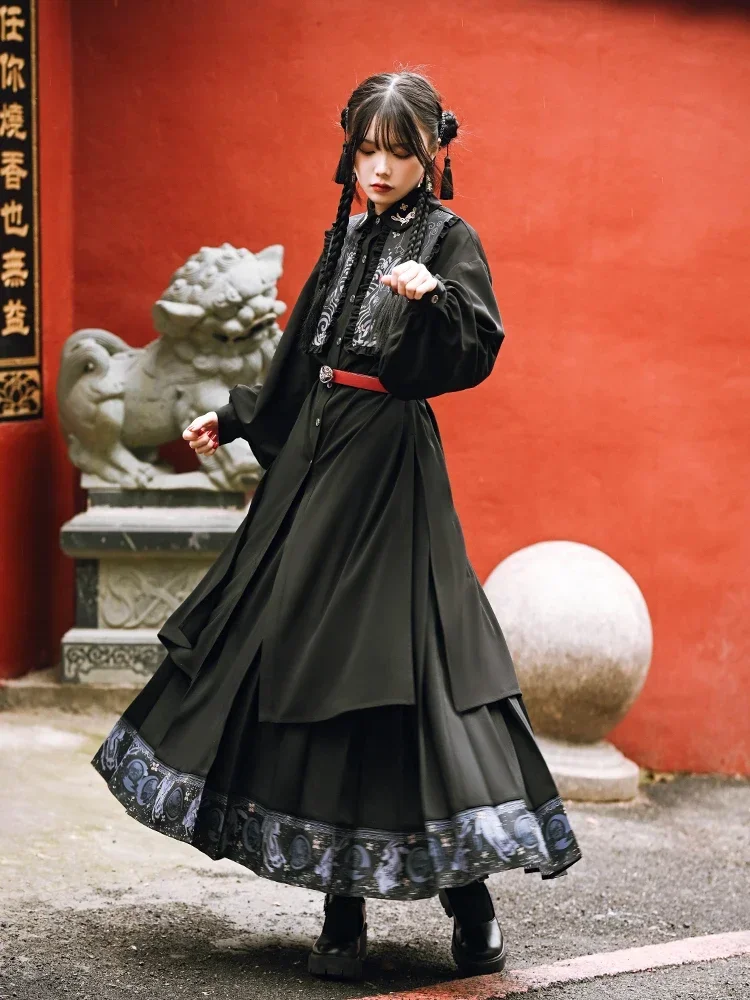 Осень 2023 новая рубашка Длинная блузка в китайском стиле пальто топ с черной