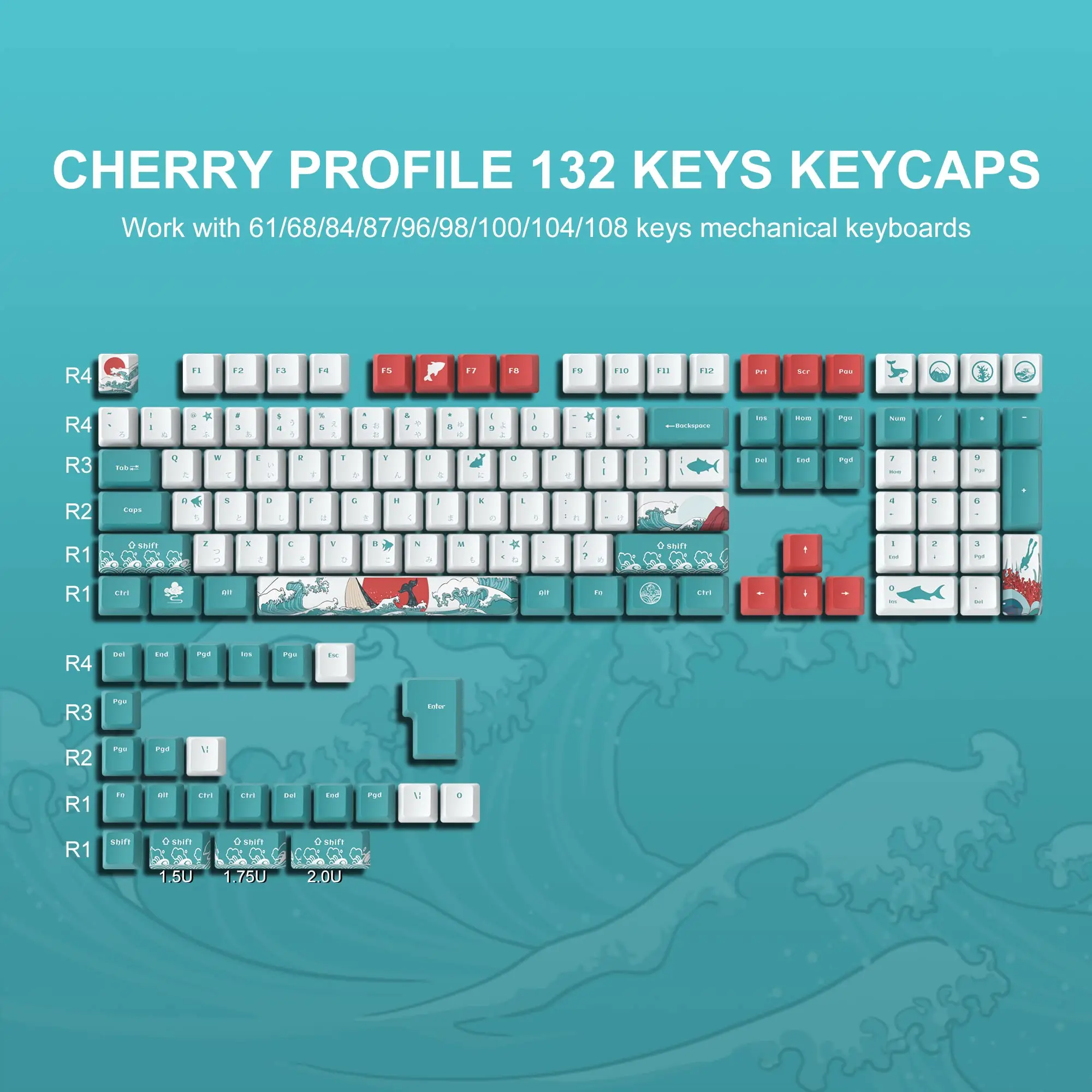 

132 Keys PBT Keycap Coral Sea 5 Sides Dye-Sub XVX Profile Keycap Custom Japanese Gateron MX Switches Mechanical Gamer Keyboard