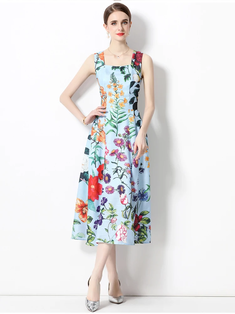 

Женское богемное летнее платье, модельное Модное Длинное Платье на бретелях-спагетти с квадратным вырезом, без рукавов, с высокой талией и принтом, модель N8158