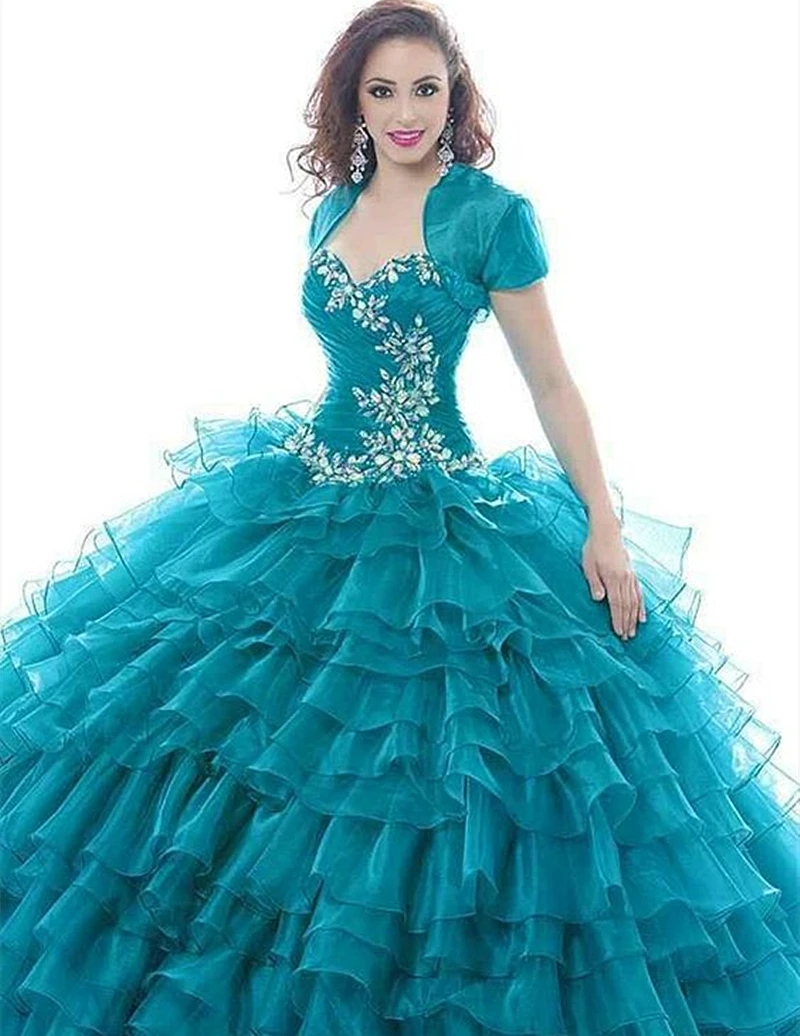 Многоярусное платье Quinceanera со складками и кристаллами расшитое бисером бальное