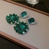vintage baroque style flower drop earrings women green crystal dangle earrings banquet jewelry accessories