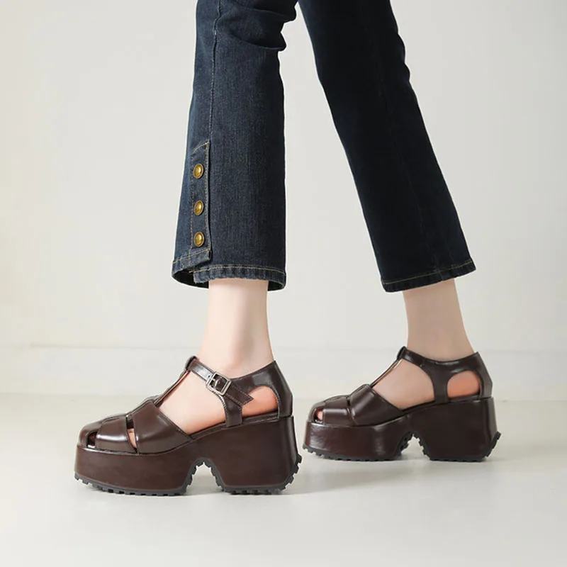 Женские сандалии на платформе Phoentin 2024 с Т-образным ремешком закрытый носок