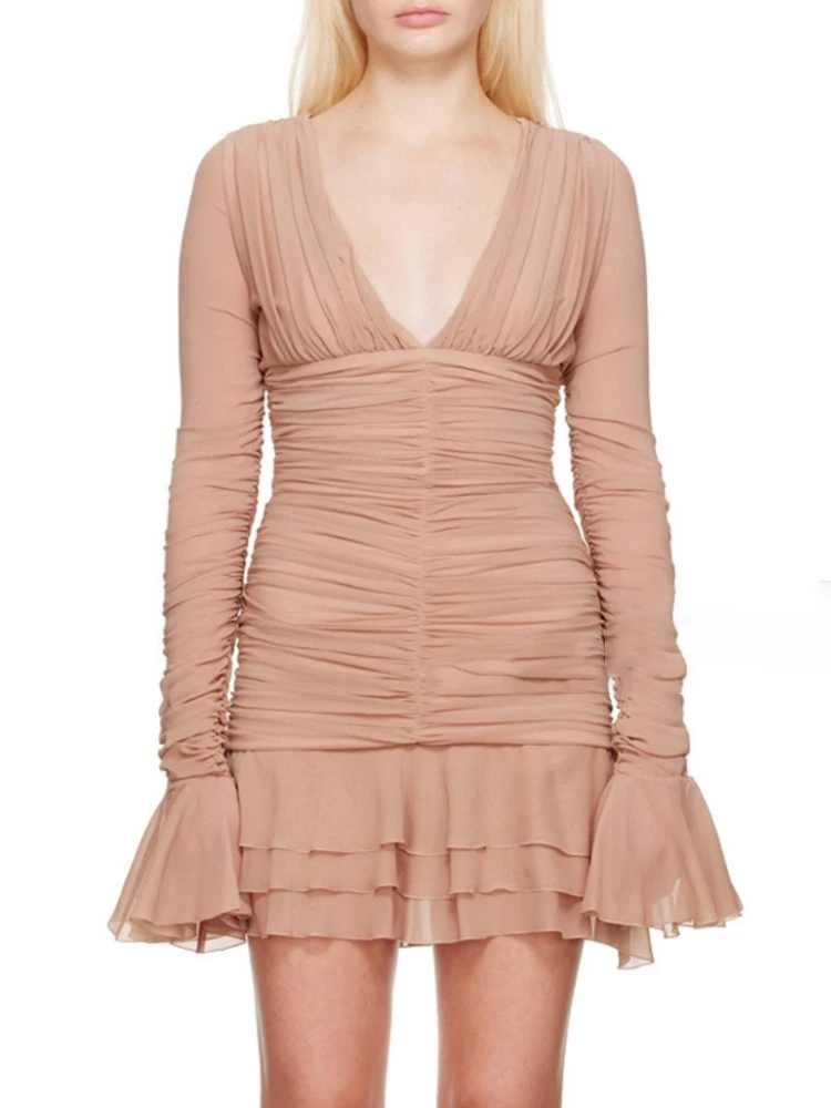 Женское винтажное мини-платье VGH однотонное лоскутное платье с V-образным вырезом