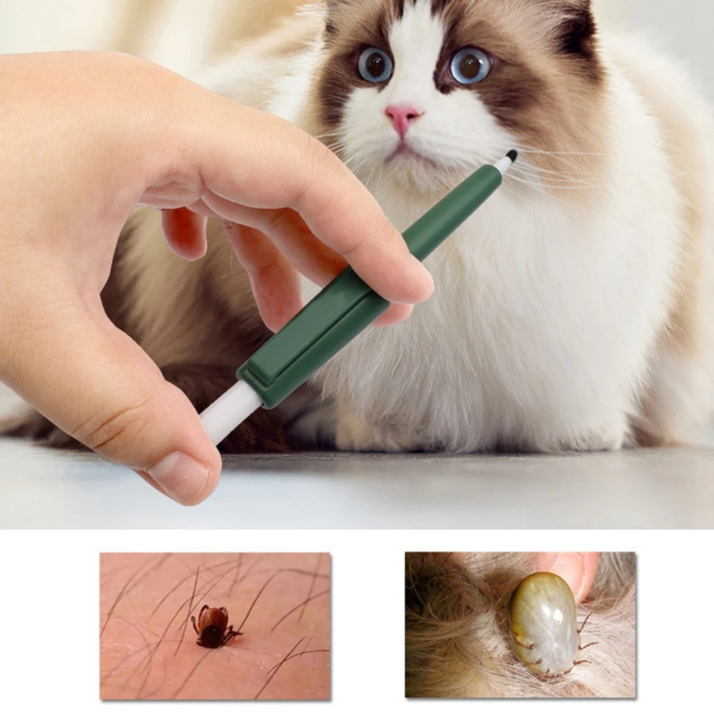 

Pet Cat Dog Tick Extractor Clip Remove Lice Fleas Clip Catcher Pen Dark Green Litter Housebreaking