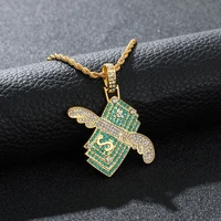 hip hop green gold color us dollar pendant diamond necklace chain accessories hiphop jewelry money for women men bling jewelry