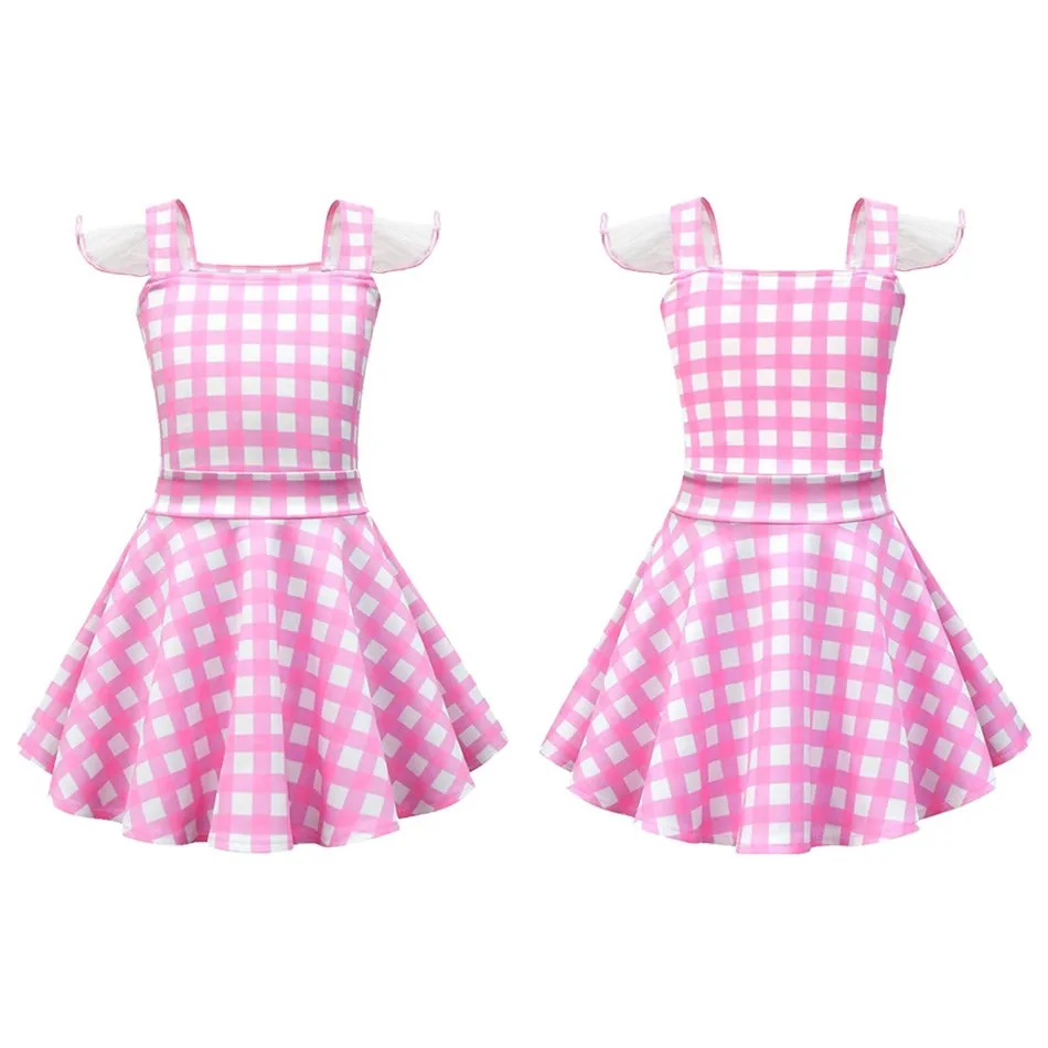 

Летнее Новое Детское платье для косплея, платье для девочек, балетное платье на бретелях, розовое клетчатое платье с вытягивающей талией