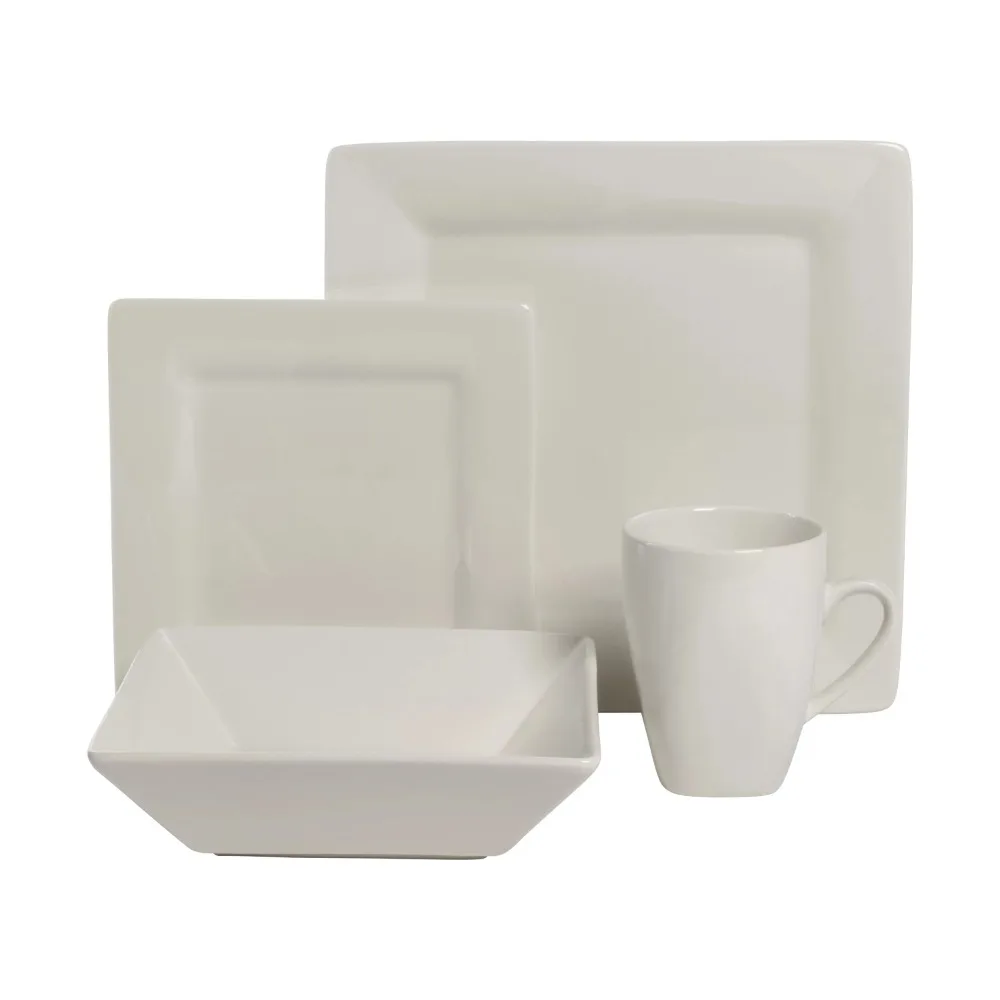 

10 Strawberry Street Nova Square 16-Piece Stoneware Dinnerware Set, Cream/White