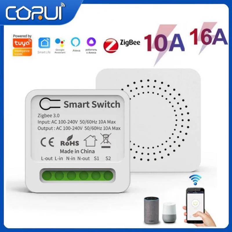 

CORUI 16A Tuya WIFI Zigbee Smart WiFi Switch 2-way Control Support Mini Smart Breaker Smart Life Alexa Google Home Yandex Alice