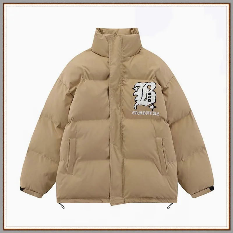 

Мужская зимняя утепленная куртка в стиле хип-хоп с вышивкой и воротником-стойкой, однотонный теплый пуховик большого размера в стиле Харадз...