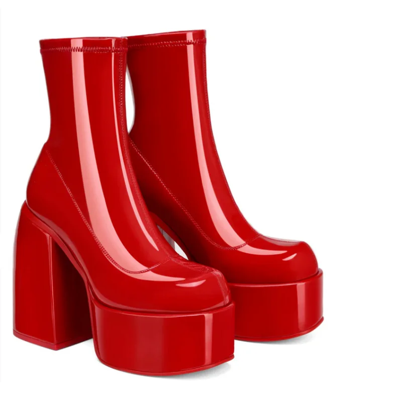 Ankle Boots Women Fashion High Platform Shaped High Heel Boots Chunky Heels Zipper Designer Shoes 44 Platform Shoes Women Shoes