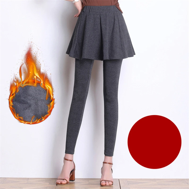 

Thicken Elastic Leggings Autumn Winter Femme Slimming Fake Two Skirt Pants Thermal Legging For High Waist Stretch Tight Pants