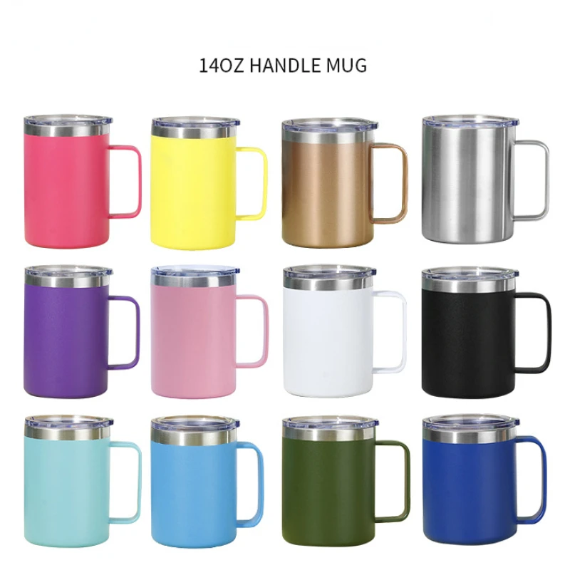 

14oz Stainless Steel Coffee Cup Mug with Lid Tea Water Mug Coffee Beer Cups Tumbler with Handle Heat-resistant Drinkware