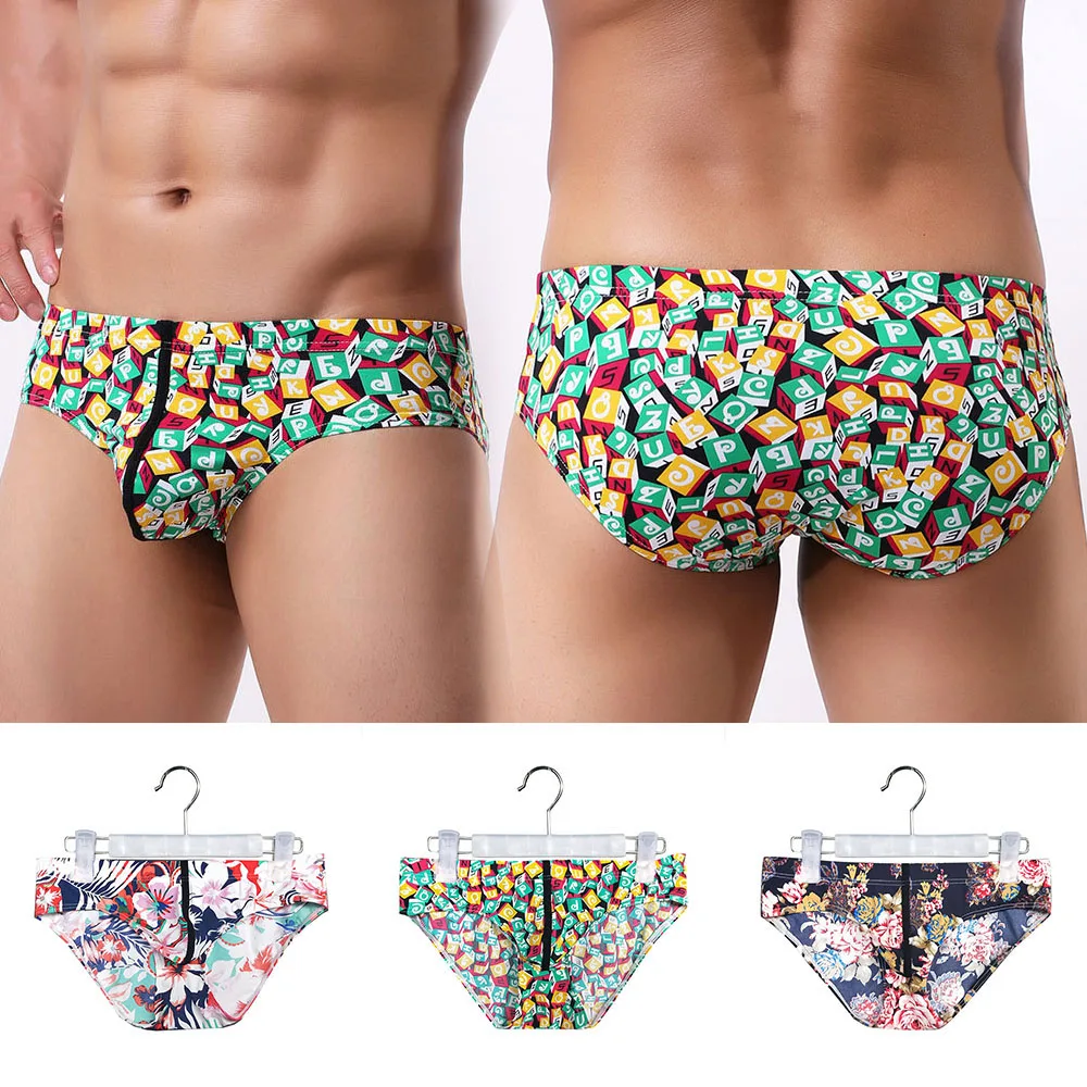 

Sexy Men Underwear Floral Print Men Briefs Ice silk Brethable Underpants Jockstrap Gay Sexy Men's Panties Bikini Briefs Men