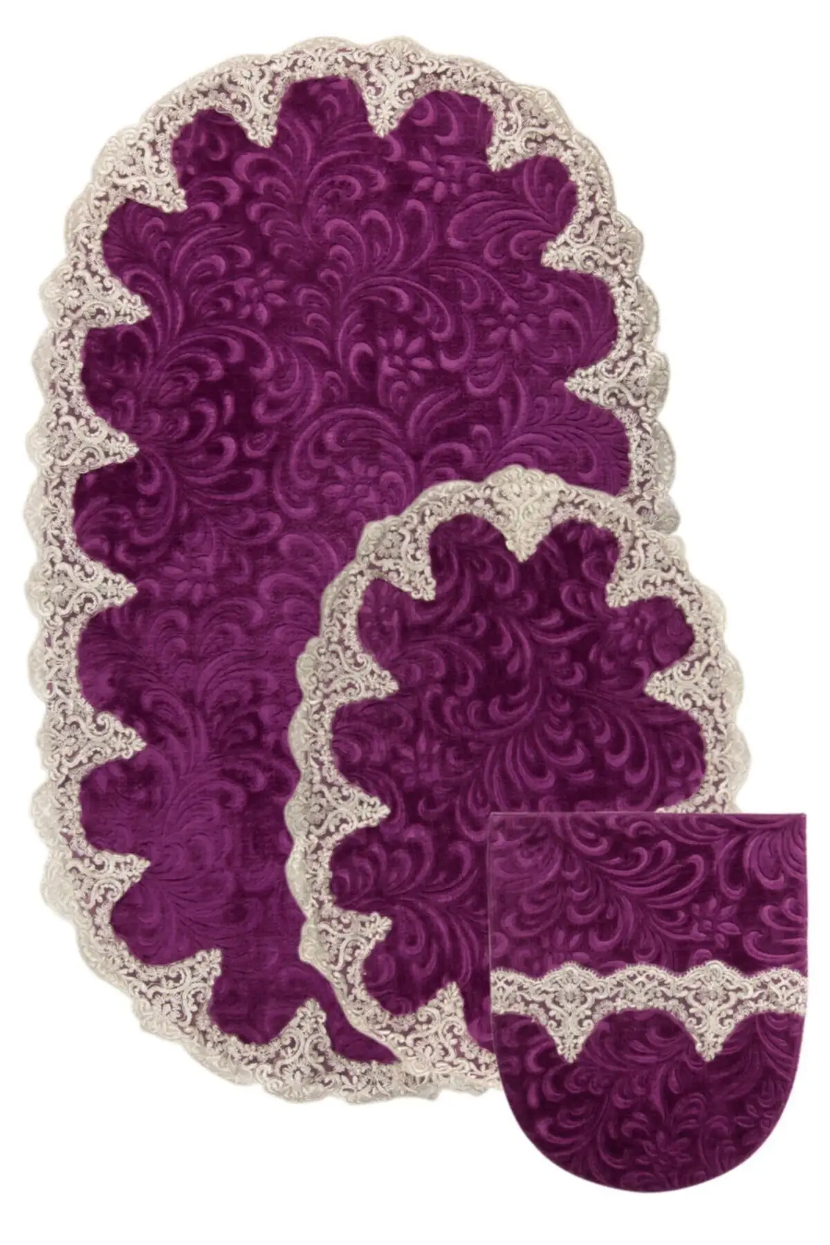 

Plush Lux Oval Purple 3-Lacy Toilet Set For dowry Bath Carpet Mat Non-Slip Base Textile Home & Furniture