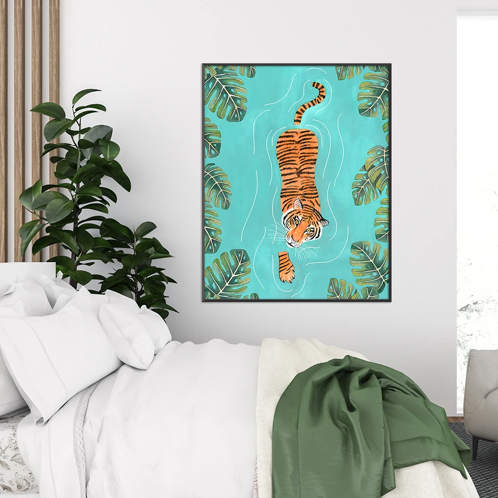 

Tropical Jungle Illustration Safari Animals Tigers Canvas Painting Poster Wall Art Print Picture Living Room Interior Home Decor