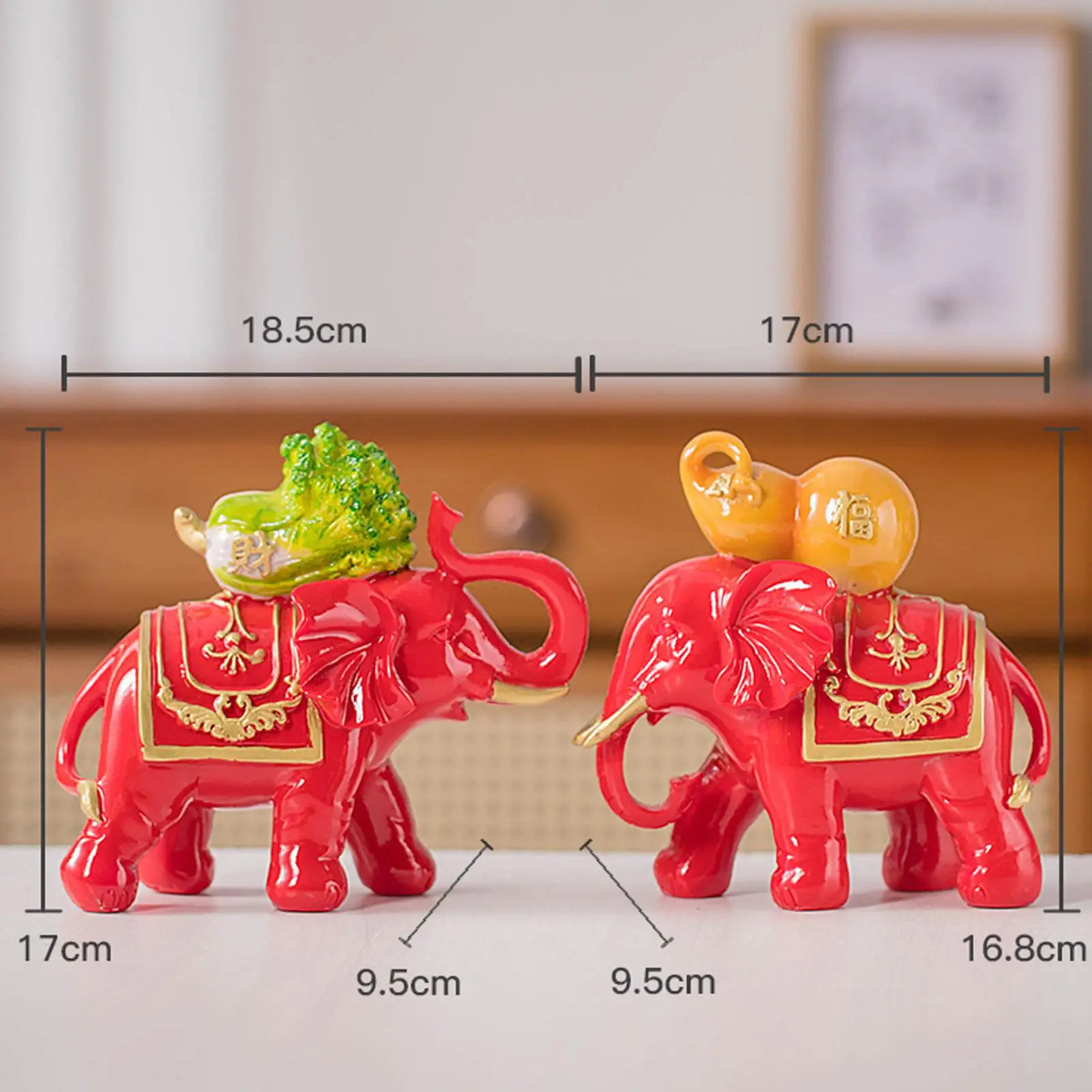 

2Pcs Sculpture Red Auspicious Decoration Statue for Holiday Bedroom Living Room Shop Window