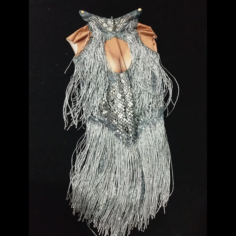 Блестящее боди с бахромой женский ночной клуб одежда для сцены блестящий