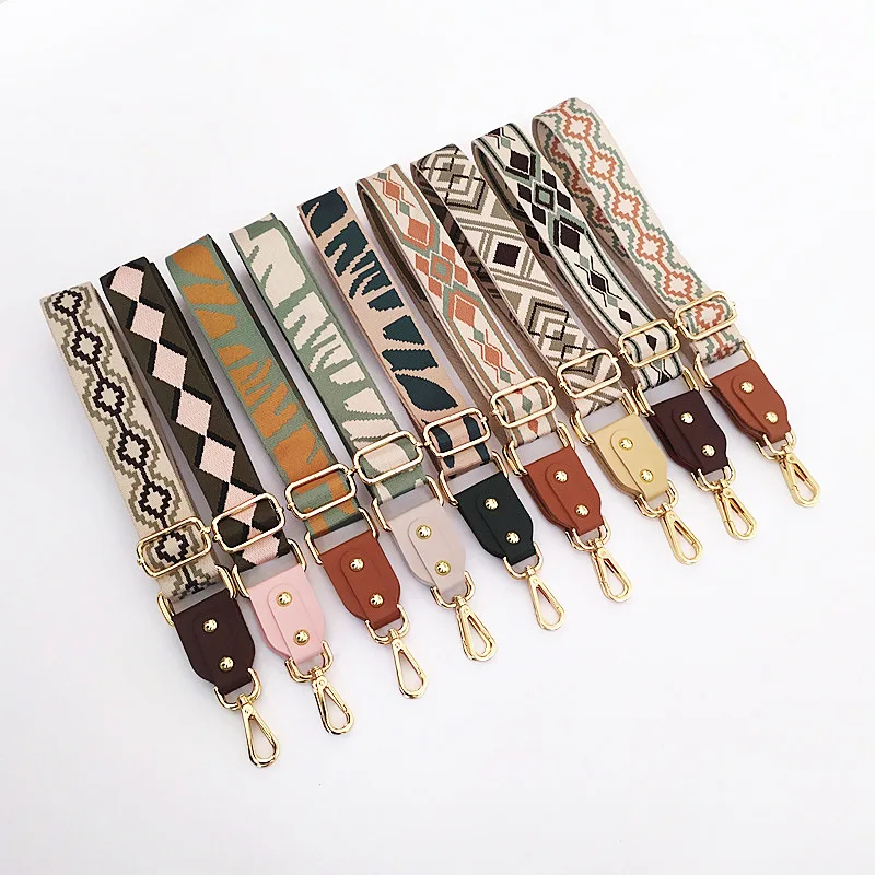 

Ethnic Style Jacquard Webbing One Shoulder Strap Bag Accessories Wide Handbag Belt Multi-color Wide Adjustable Shoulder Belt