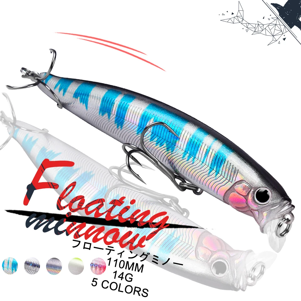 

1Pcs Minnow FIshing Lure 110mm/14g Floating Artificial Hard Bait Wobblers Jig Bait Swimbait Carp Striped Pike Pesca Fishing Tool