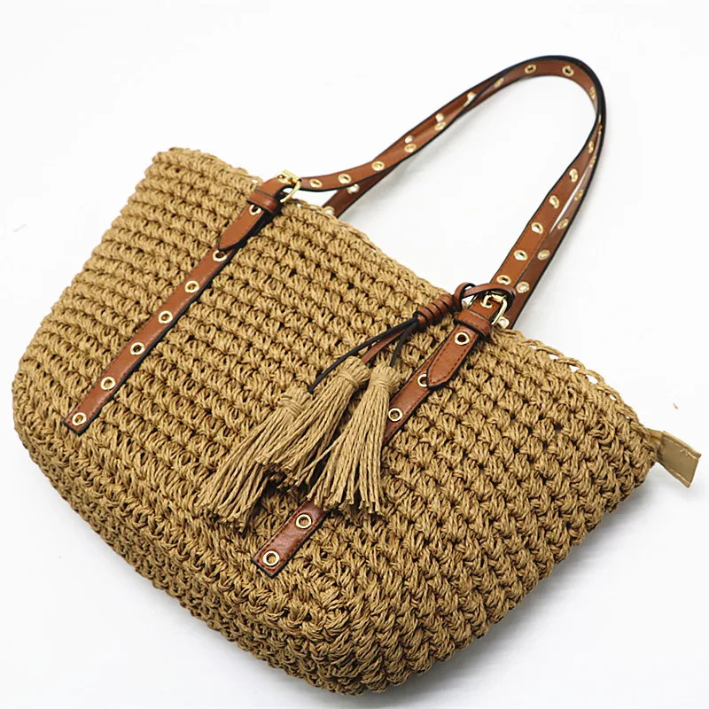 Overlarge Woven Straw Bag Women Shoulder Bag Bohemian Beach Tote Handbags and Purse Summer Travel Rattan Bags for Women 2022 New