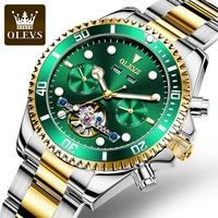 olevs men luxury watches man classic green water ghost automatic mechanical watch hollow design mans waterproof wristwatches