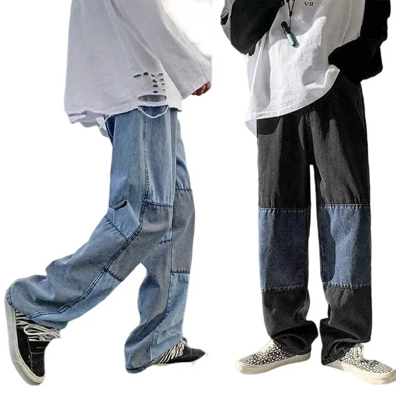 

Men Jeans Thin Loose Mopping Straight High Street Pants Color Patch Jeans